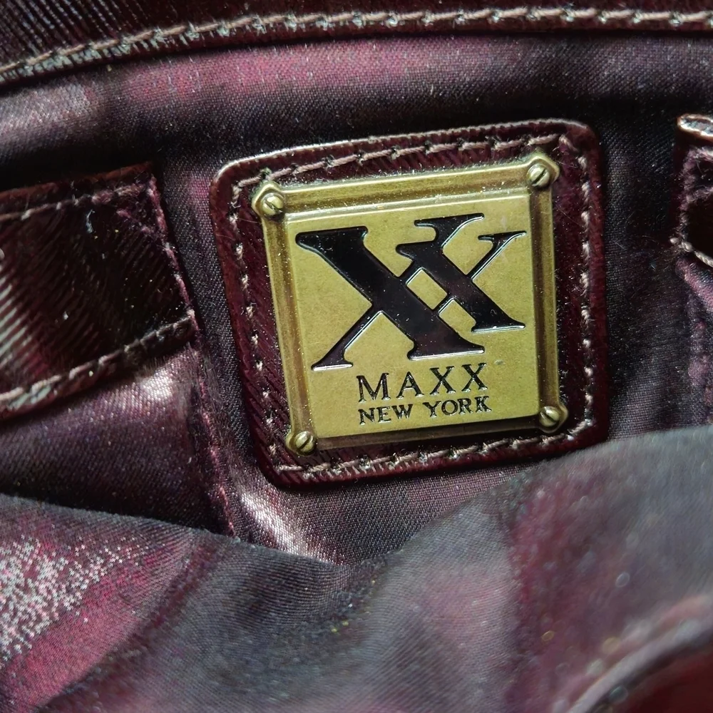 Maxx New York Majestic Hobo Patent Faux Leather Dark Brown Quilted Shoulder Bag